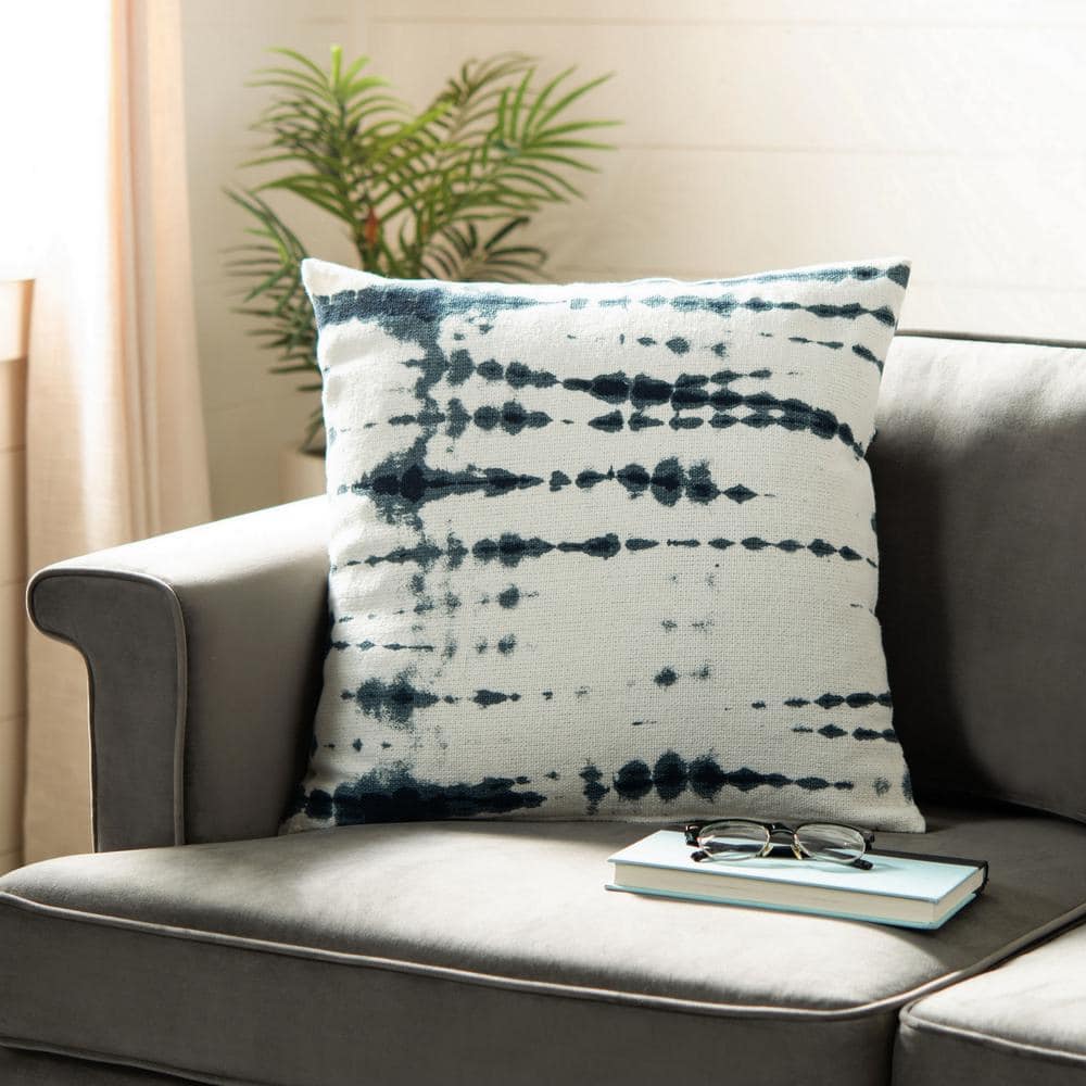 Beige and Blue Abstract Cotton Throw Pillow
