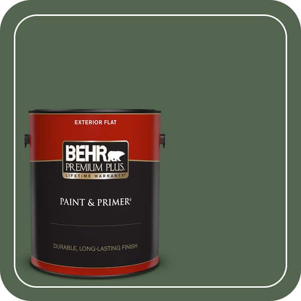 BEHR PREMIUM PLUS 1 gal. #S410-7 Equestrian Green Flat Exterior Paint & Primer