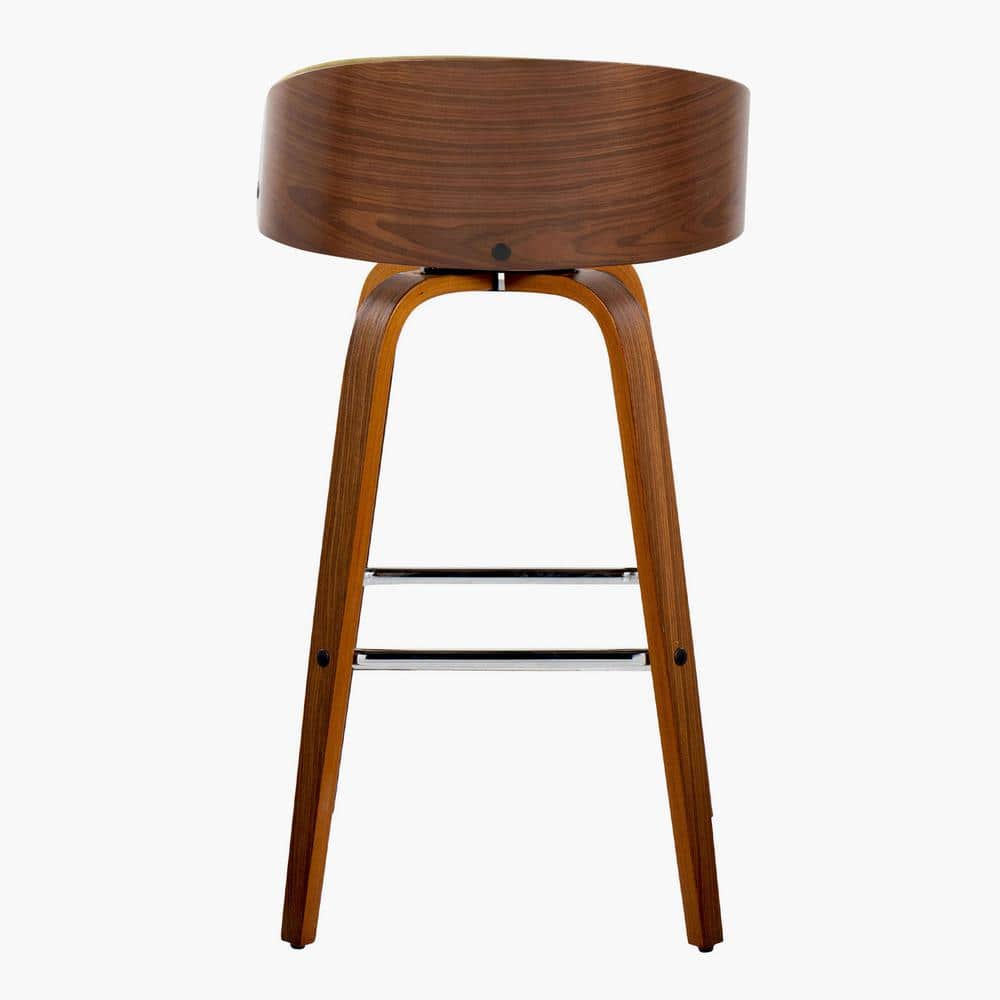 Walnut and Green Swivel Upholstered Bar Stool Set