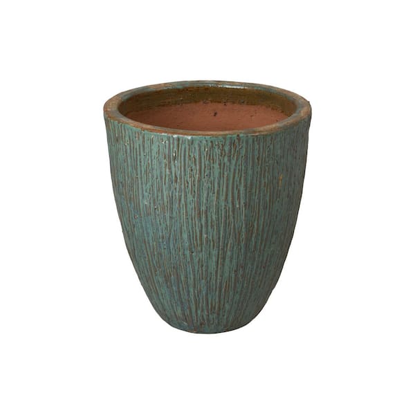 Emissary 17 in. Teal Ceramic Round Planter (17 in. L x 17 in. W x 19 in. H) High-fire treatment with Drainage Hole