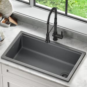 Turino Matte Gray Fireclay 33 in. Single Bowl Drop-In/Undermount Workstation Kitchen Sink