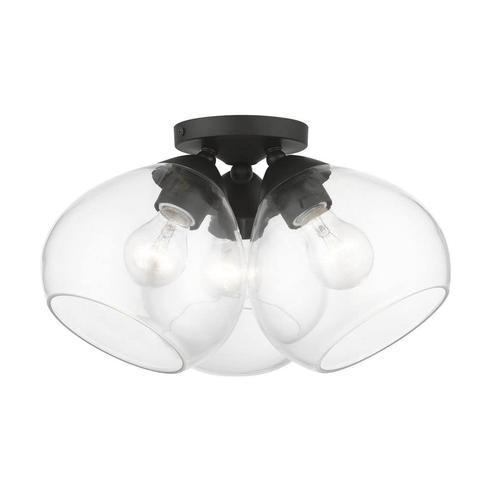 Parkhurst 16 in. 3-Light Black Semi Flush Mount with Clear Glass Shades price history on PriceWatchPro
