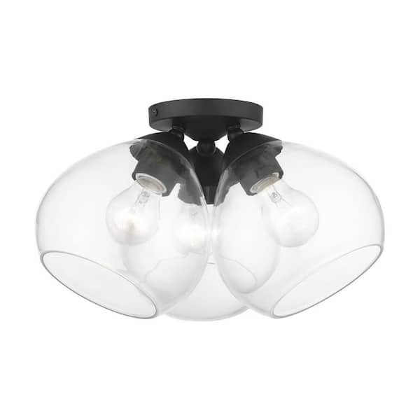 AVIANCE LIGHTING Parkhurst 16 in. 3-Light Black Semi Flush Mount with Clear Glass Shades