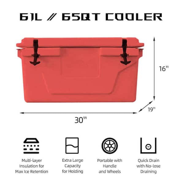 Red 65 qt. Outdoor Chest Cooler Fish Ice Box Camping Cooler Box