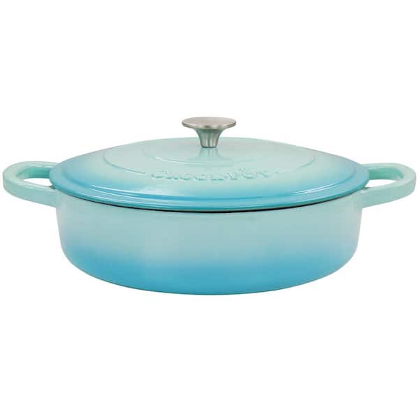 Crock-Pot Artisan 5 qt. Gradient Aqua Blue Enameled Cast Iron Round Braiser Pan with Lid