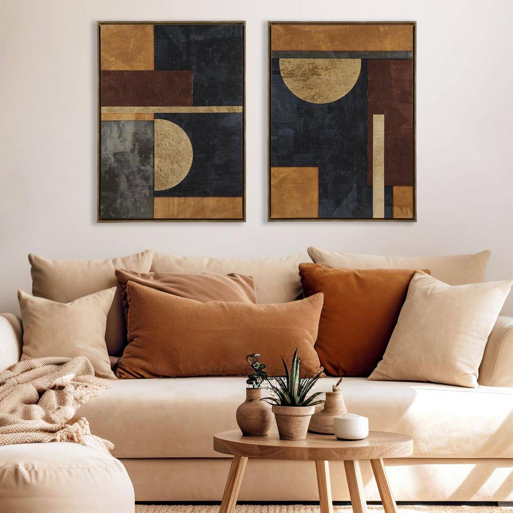 Jeweled Geo Hand-Embellished Abstract Framed Canvas Wall Art Set