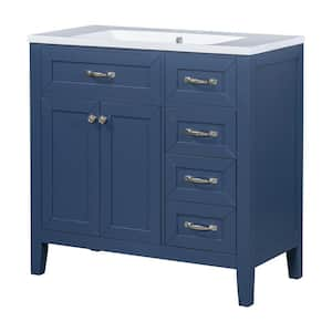 36 in. W x 18 in. D x 36 in. H Freestanding Bath Vanity in Blue with White Ceramic Top