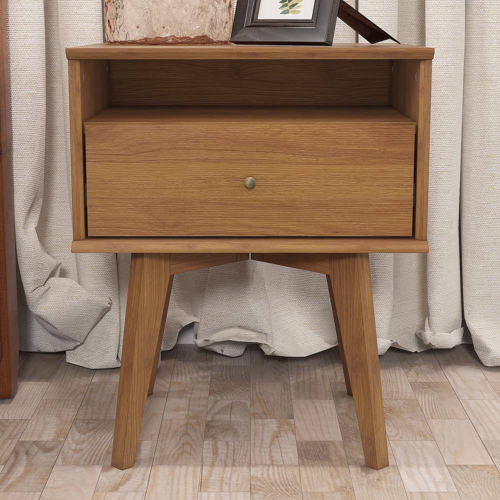 GALANO Abby Serene 14.2 in. Amber Walnut Brown Wood Frame Nightstand
