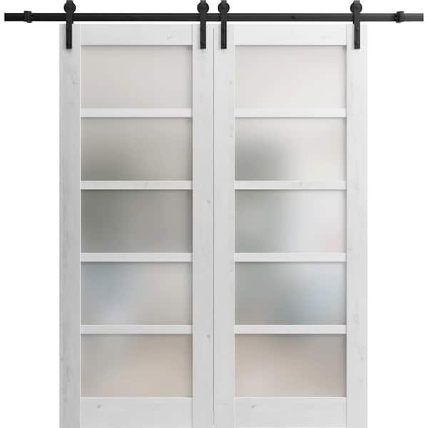 Sartodoors 30 in. x 96 in. 2 Panel Frosted Glass Nordic White Solid MDF Sliding Barn Door with Hardware Kit