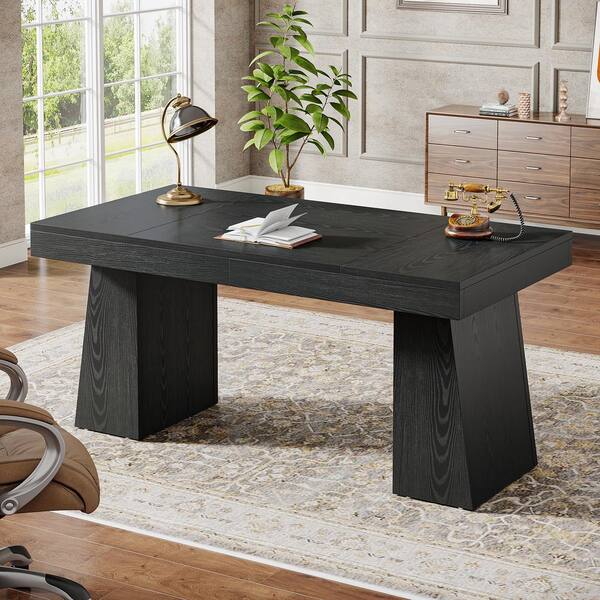BYBLIGHT Moronia 55.1 in. Rectangle Black Wood Executive Desk with