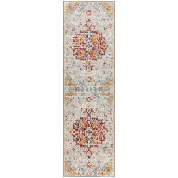 Nourison Passion Grey Multicolor 2 ft. x 10 ft. Center medallion Traditional Runner Area Rug