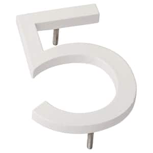 4 in. White Aluminum Floating or Flat Modern House Number 5