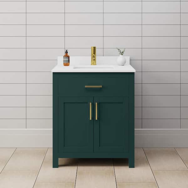 Wyndham Collection Beckett 30 in. W x 22 in. D x 35 in. H Single Sink Bathroom Vanity in Green with White Cultured Marble Top