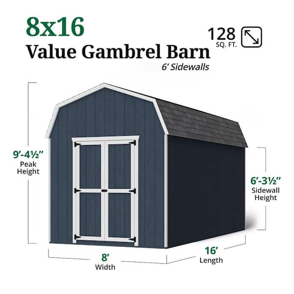 Little Cottage Co. Value Gambrel 8 ft. x 16 ft. Outdoor Wood