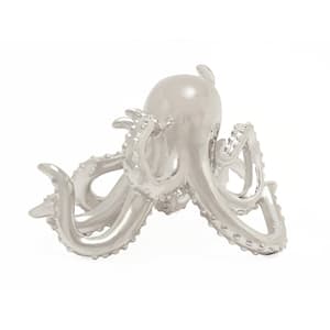 Silver Polystone Octopus Sculpture with Long Tentacles and Suctions Detailing