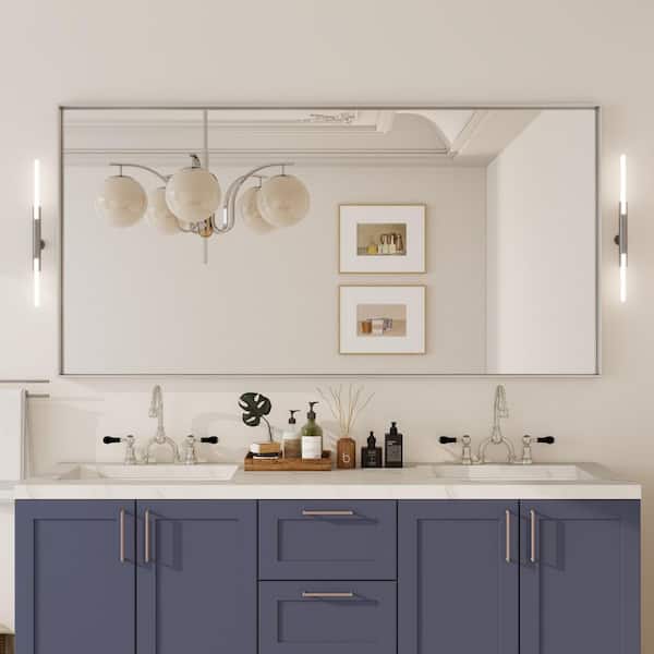 72 in. W x 36 in. H Rectangular Aluminum Framed Wall Bathroom Vanity Mirror in Brushed Nickel