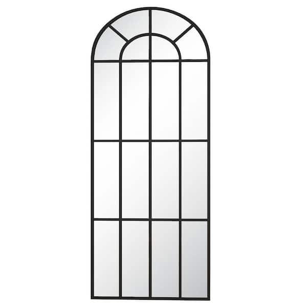 Black 25 in. W x 69 in. H Arched Windowpane Modern Aluminum Alloy Framed Full Length Mirror Floor Mirror