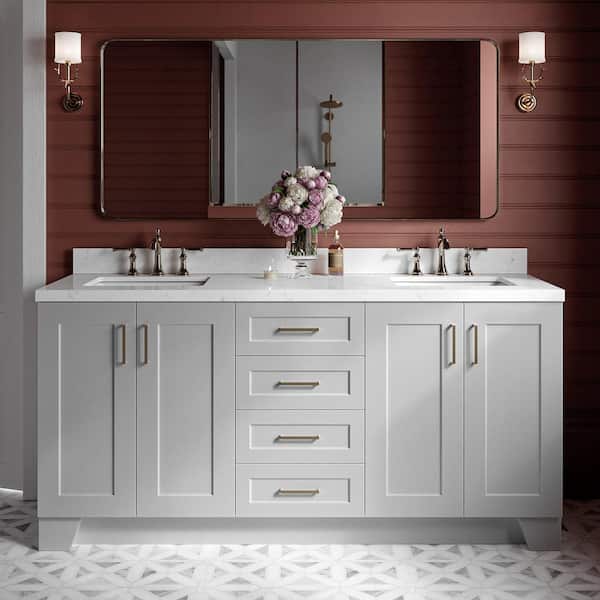 ARIEL Taylor 72.25 in. W x 22 in. D x 36 in. H Double Sink Freestanding Bath Vanity in Grey with Carrara Quartz Top