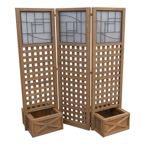 Yardistry 62 in. Cedar Privacy Screen with Planters