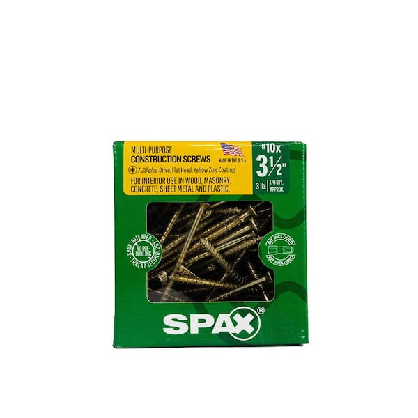 #10 x 3-1/2 in. Interior Flat Head Wood Screws Construction Framing Torx T-Star Plus (170 Each) 3 lb. Bit Included