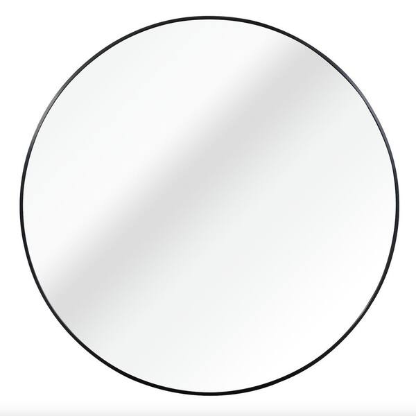 Qualler 42 in. W x 42 in. H Round Metal Frame Wall Bathroom Vanity Mirror in Black