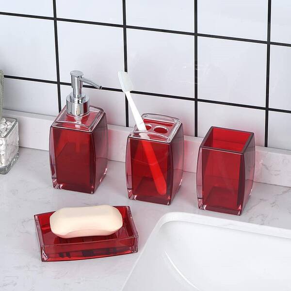 Dracelo 4-Piece Bathroom Accessory Set with Toothbrush Holder, Toothbrush  Cup, Soap Lotion Dispenser, Soap Dish in Red B09L75LHT5