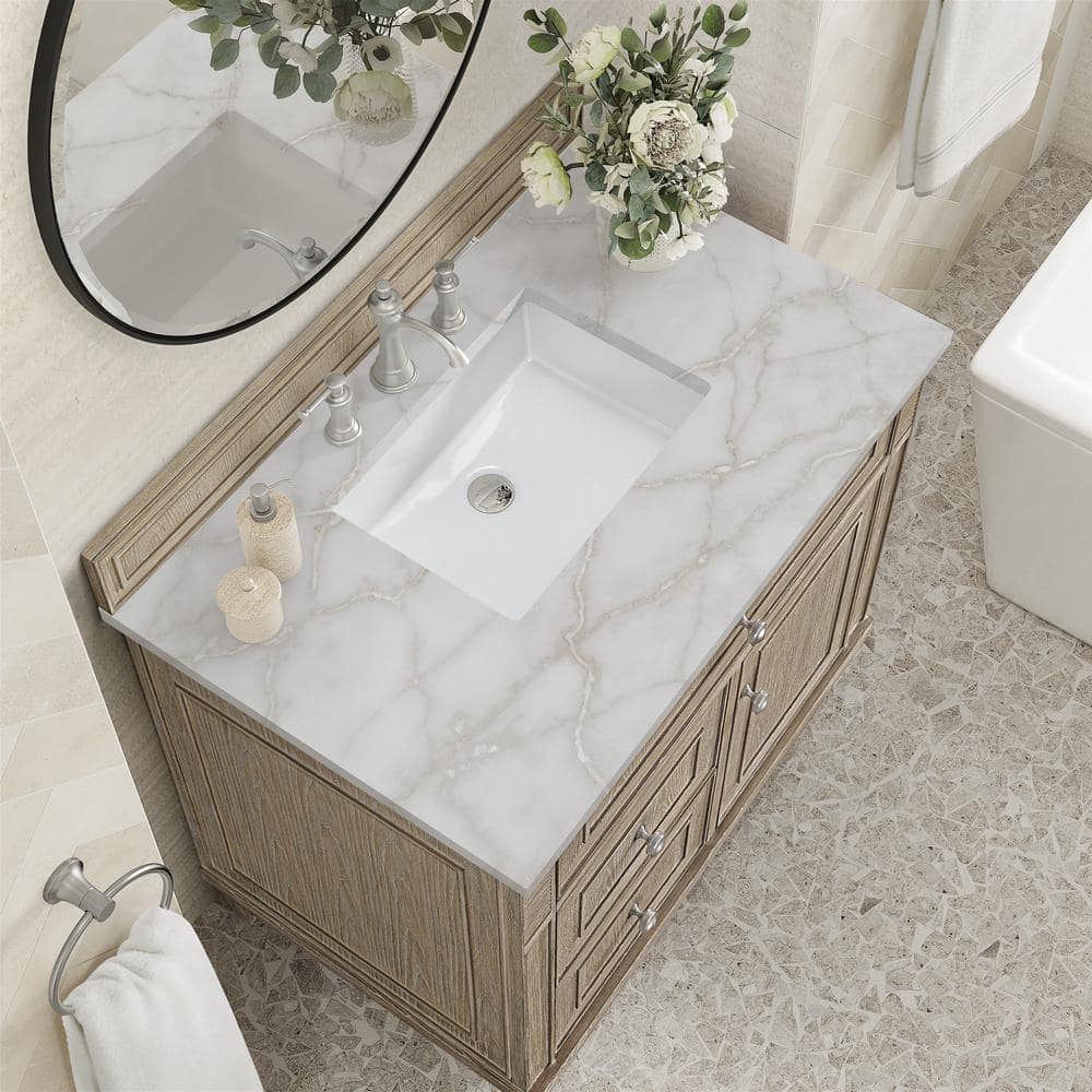 Lorelai 36" Whitewashed Oak Single Vanity with Victorian Silver Quartz Top