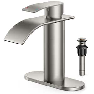 Single-Handle Bathroom Faucet with Deckplate Included and Spot Resistant in Brushed Nickel