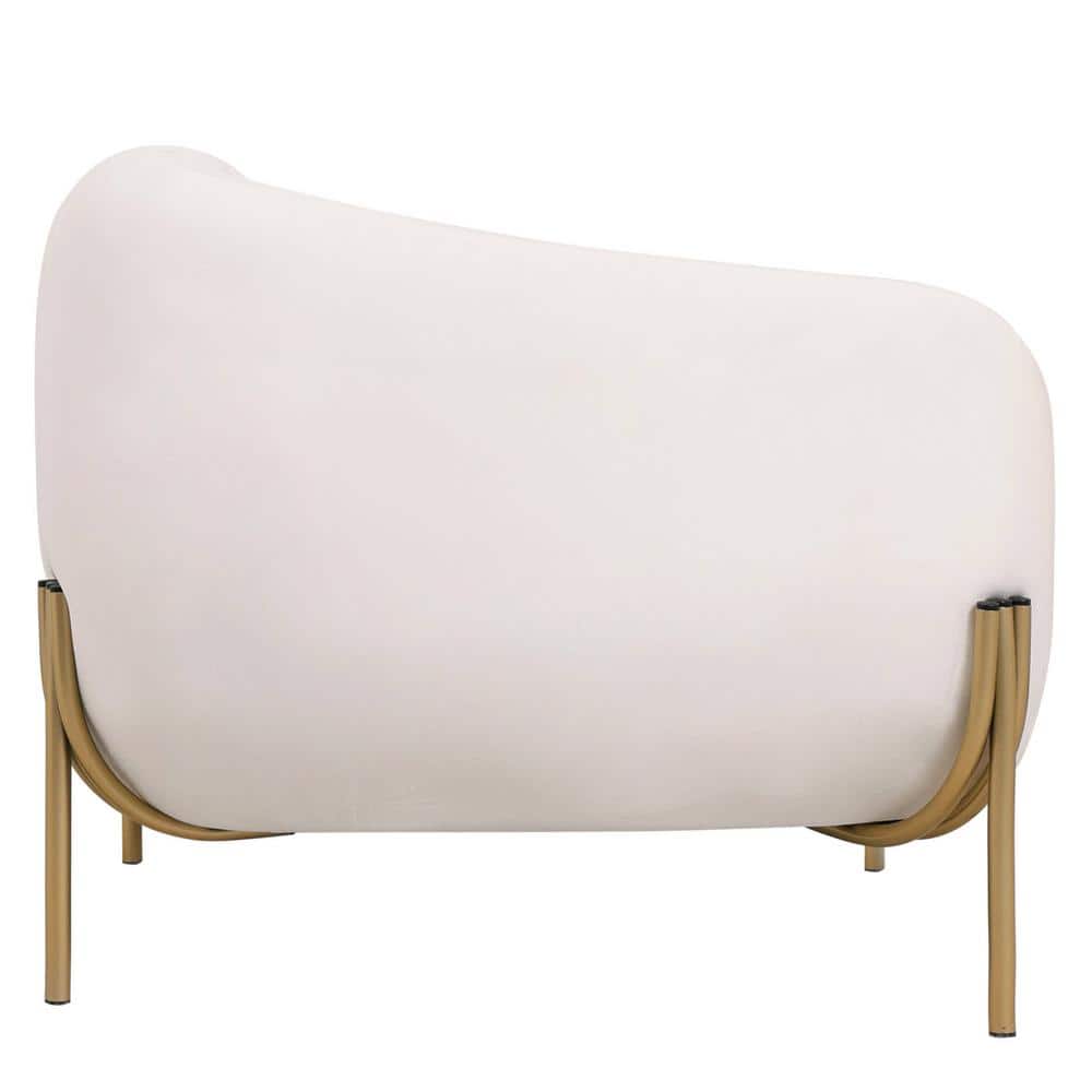 White Velvet Accent Chair with Gold Metal Legs