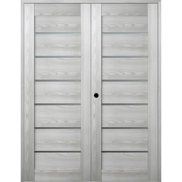 Belldinni Vona 07-02 48 in.x 80 in. Right Hand Active 6-Lite Frosted Glass Ribeira Ash Wood Composite Double Prehung French Door