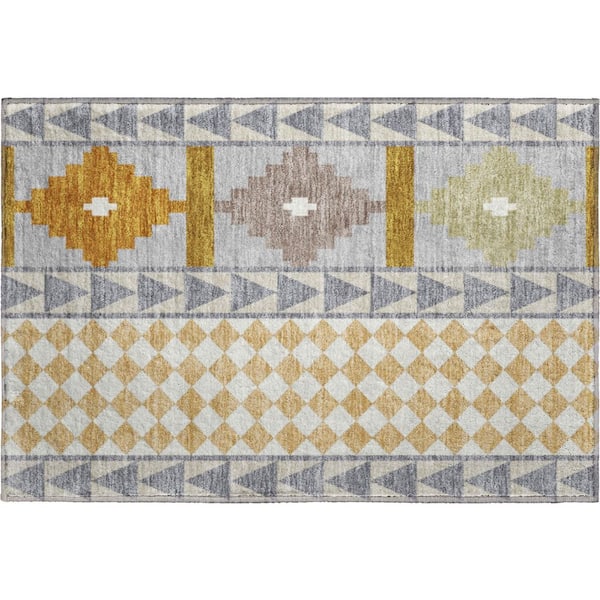Mayfield Premium Machine Washable Abstract AMF2522 Gray 2 ft. x 3 ft. Accent Rug