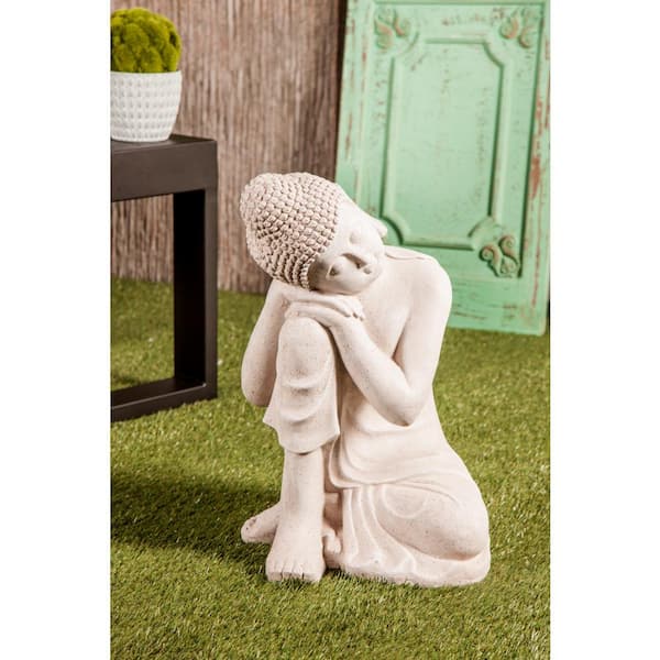 20 in. Magnesium Oxide Indoor Outdoor Meditating Buddha Garden Sculpture