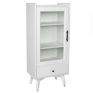 19.75 in. W x 13.75 in. D x 46 in. H White Linen Cabinet with Adjustable Shelves, Glass Door and Drawer