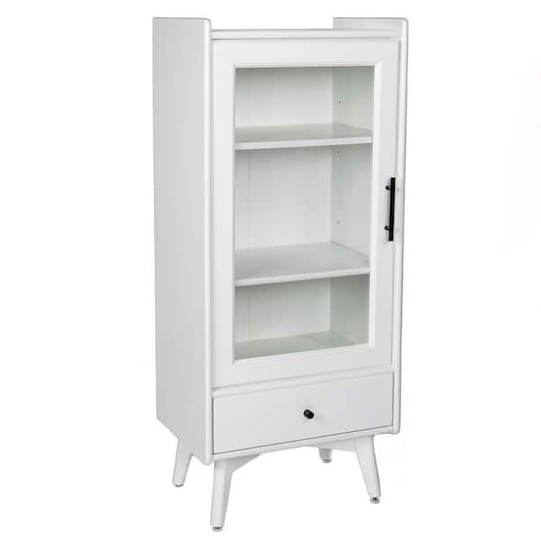 Unbranded 19.75 in. W x 13.75 in. D x 46 in. H White Linen Cabinet with Adjustable Shelves, Glass Door and Drawer