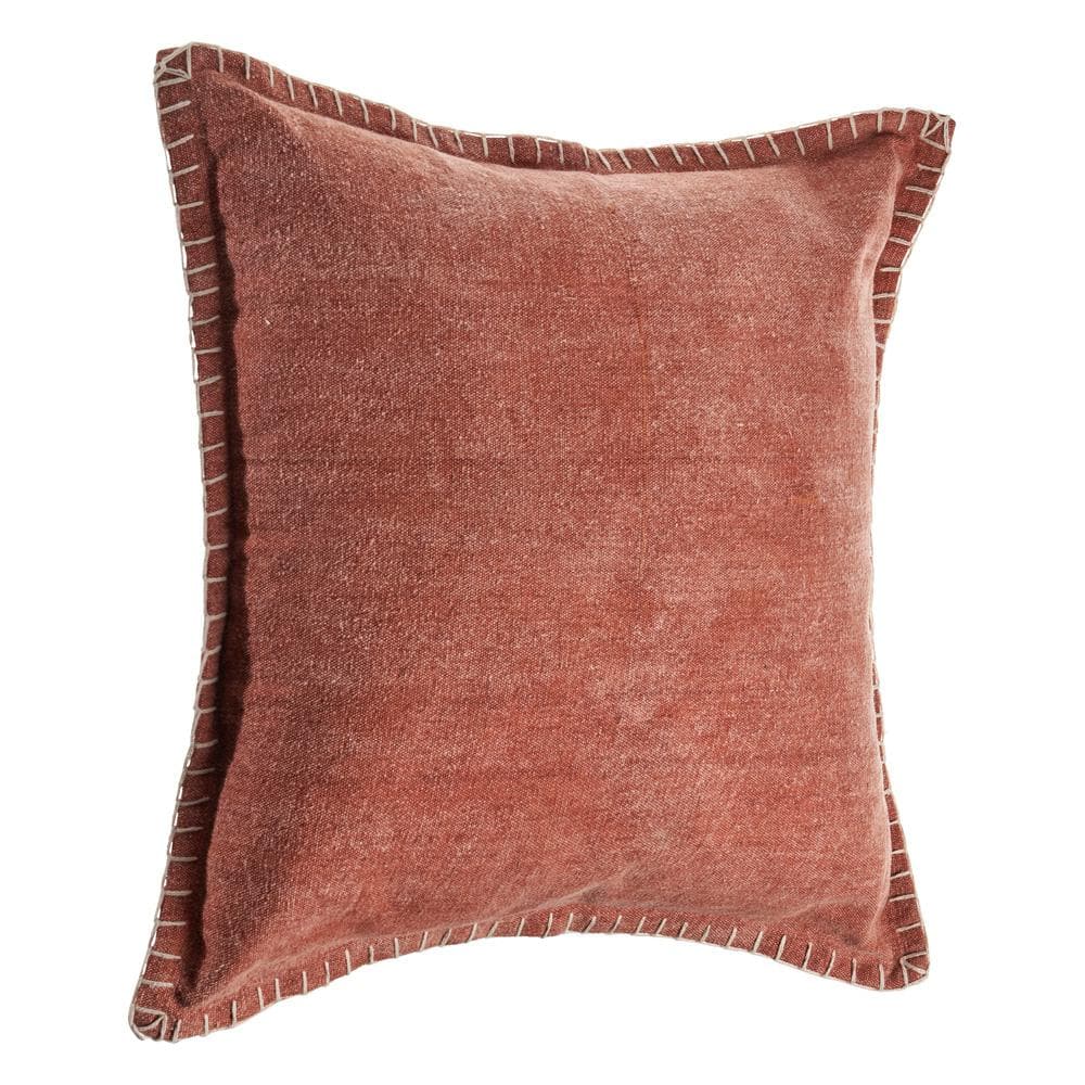 Clay Brown Embroidered Edges 24" Square Throw Pillow