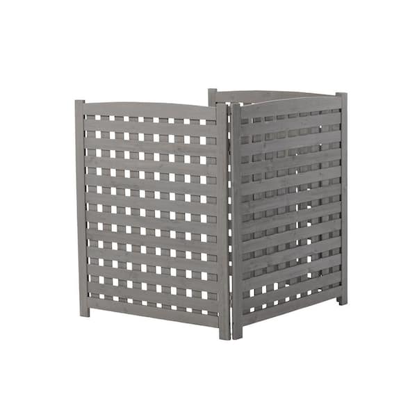 3-Panel 32 in. x 38 in. Privacy Fence Screen Gray Lattice Wood for Outdoor Air Conditioner