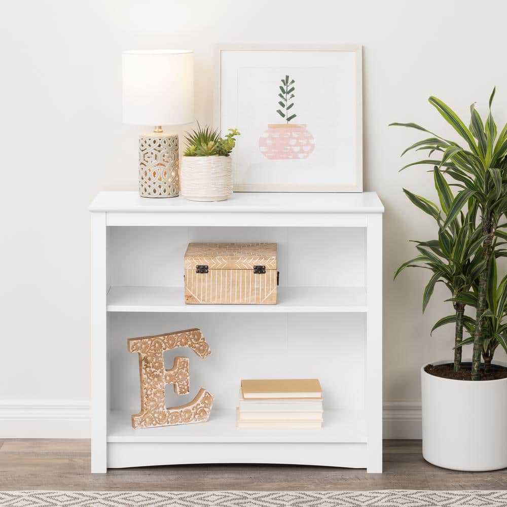 Modern White Laminate 2-Shelf Adjustable Bookcase