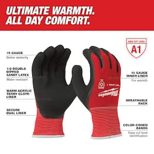 Small Red Latex Level 1 Cut Resistant Insulated Winter Dipped Work Gloves