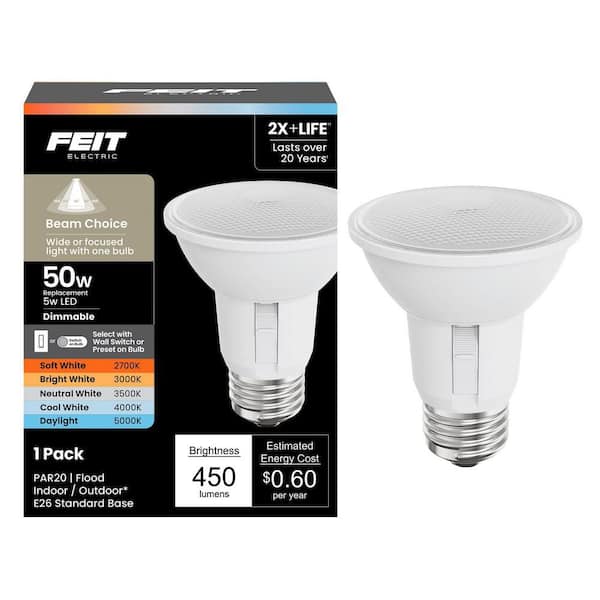 50-Watt Equivalent PAR20 Dimmable Adjustable Beam Angle LED Light Bulb With Seletable White (1-Pack)