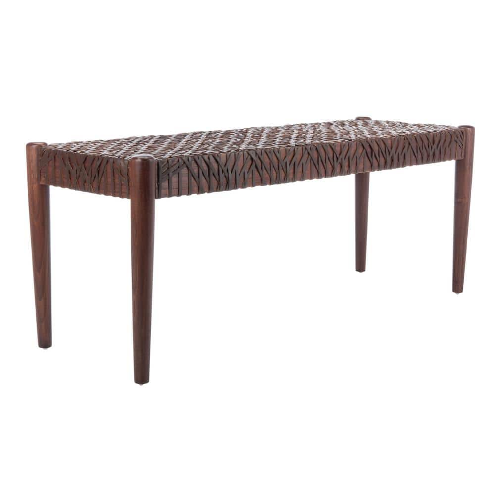 Transitional Brown Cowhide Leather Weave 47" Bench