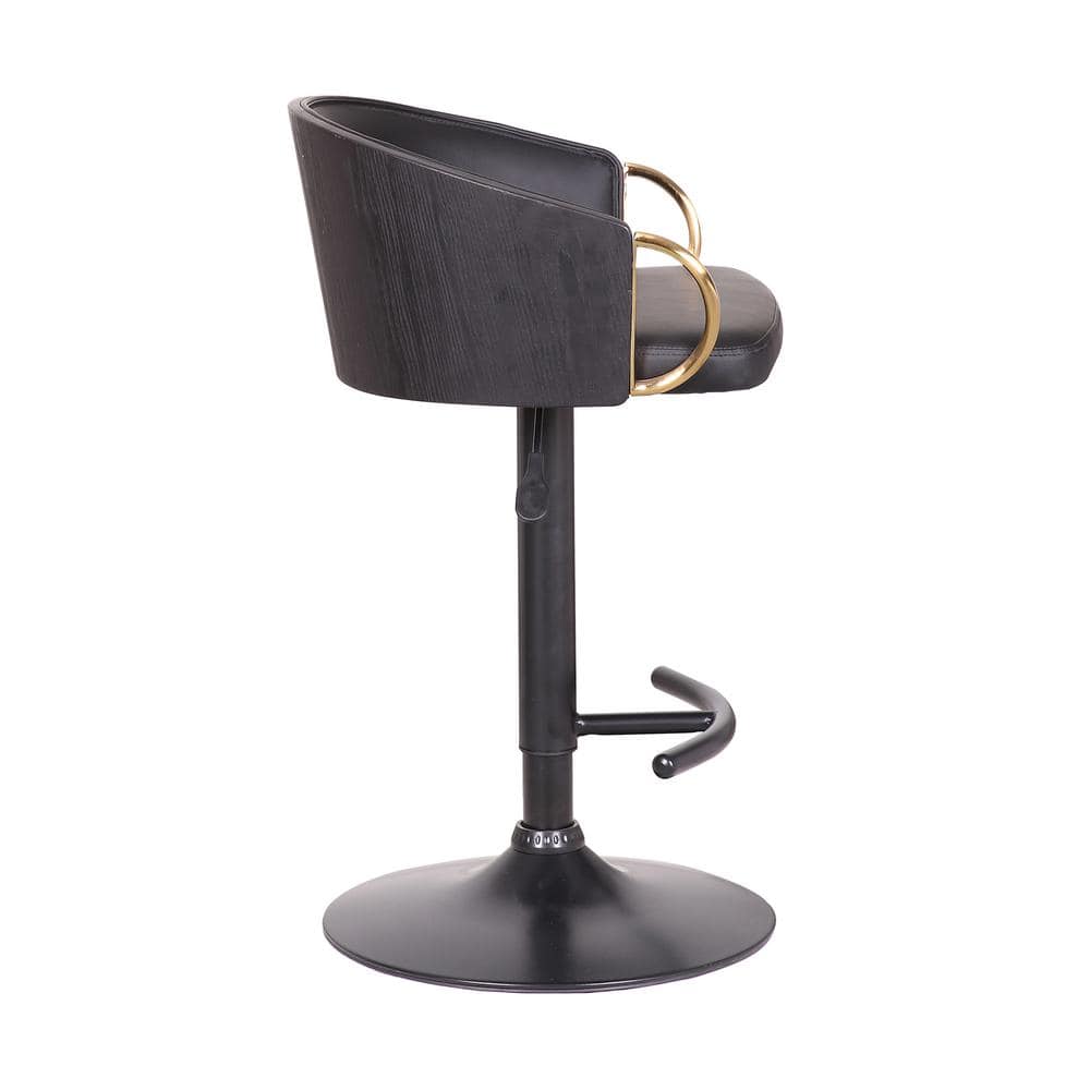 Solstice Adjustable Black Faux Leather Swivel Barstool with Metal Base