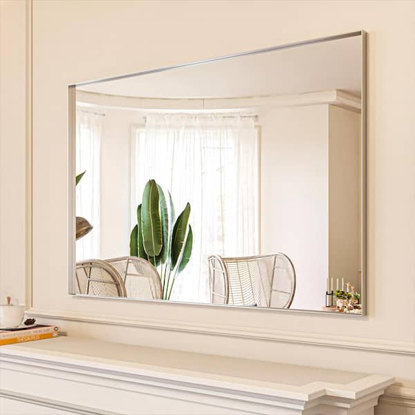 ORGANNICE 48 in. W x 32 in. H Silver Aluminum Rectangle Framed Tempered Glass Wall-Mounted Decorative Mirror