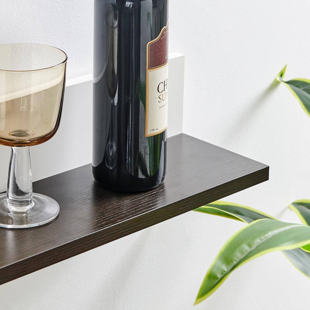 White and Dark Walnut Floating Wall Shelves Set of 2