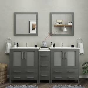 Brescia 72 in. W x 18 in. D x 36 in. H Bath Vanity in Grey with Vanity Top in White with White Basin and Mirror