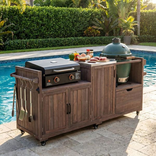 NBLLSS-SWCha14 Brown 80.5 in Outdoor Grill Cart Table, Stainless