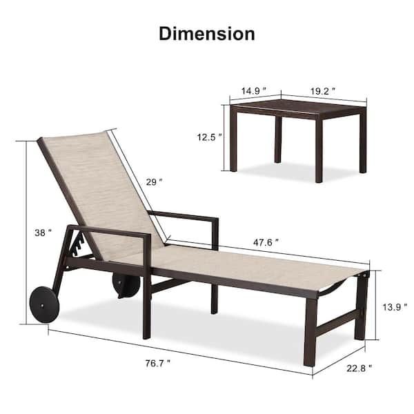 Aluminum Bronze Frame Metal Outdoor Chaise Lounge Chair with Wheels and Armrests Recliner Chair, Misty Grey