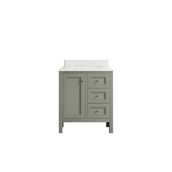 Willow Collections Nashville 30 in. W x 22 in. D x 36 in. H Single Sink Bath Vanity Center in Evergreen with 1.5" Calacatta Laza Qt. Top