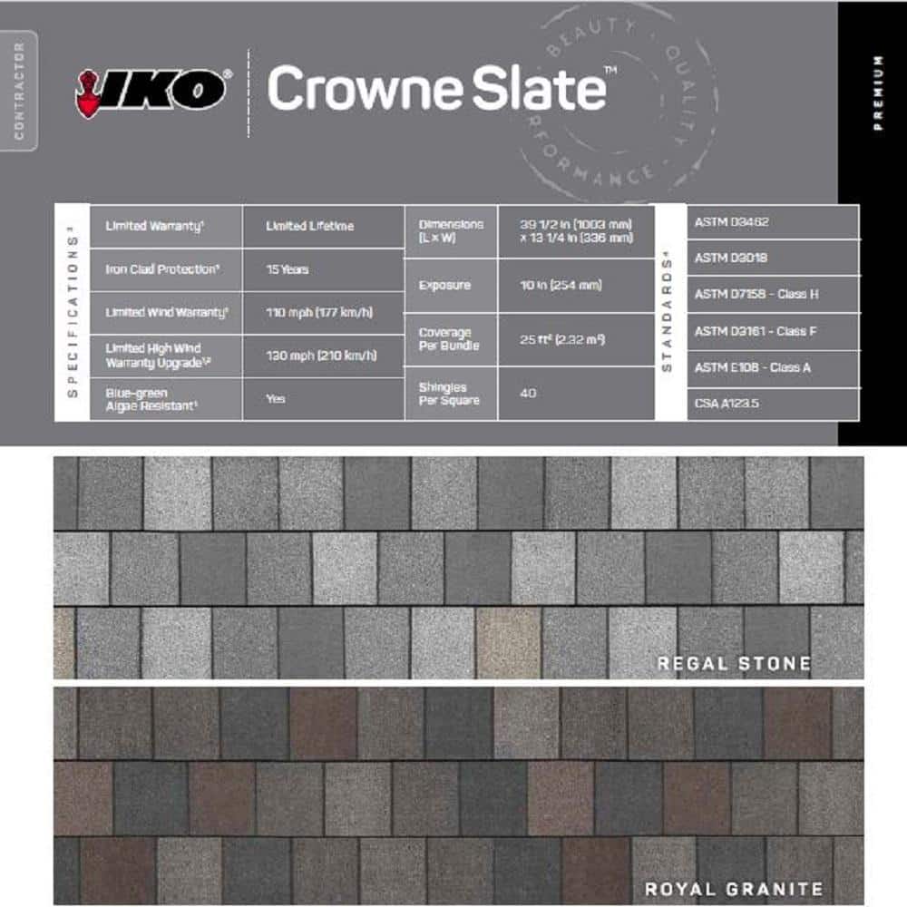 IKO IKO Crowne Slate Premium Asphalt Designer Roof Shingles Regal