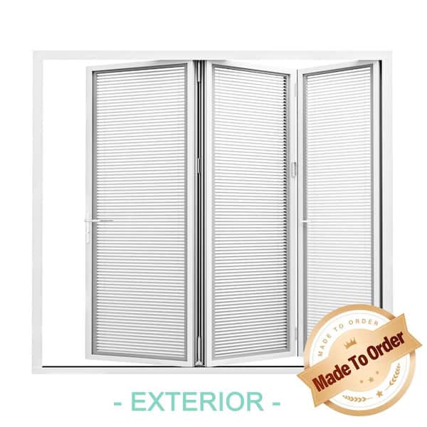 108 in. x 96 in. Right Swing/Outswing Double Tempered Glass White Louver Aluminum Folding Patio Door