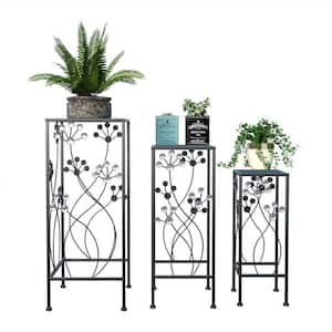 Black Metal Tall Plant Stand Holder Decorative Flower Pot Indoor/Outdoor (Set of 3)